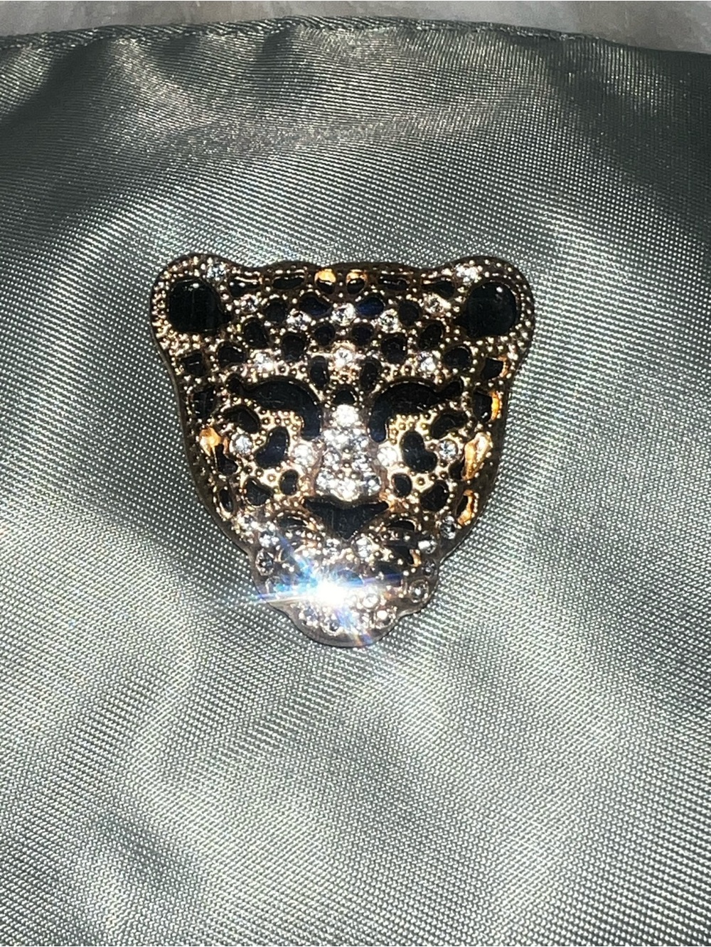 Jeweled Panther Cosmetic/Jewelry Bag Sage Green Zip Pouch